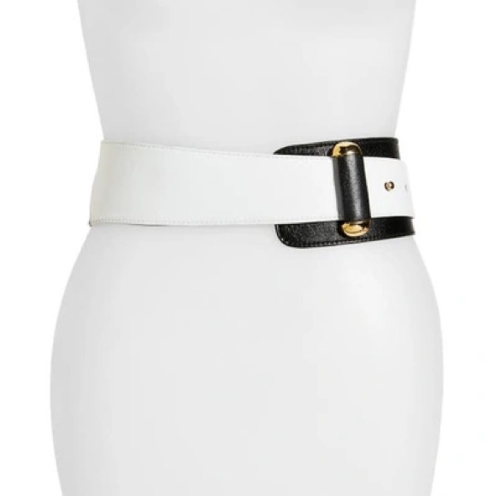 RAINA WOMENS VIXEN LEATHER BELT BLACK WHITE L/XL NWOT